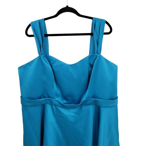 David's Bridal Dress Satin Sleeveless Fit & Flare Full Midi Turquoise Sz 22 - Picture 6 of 10